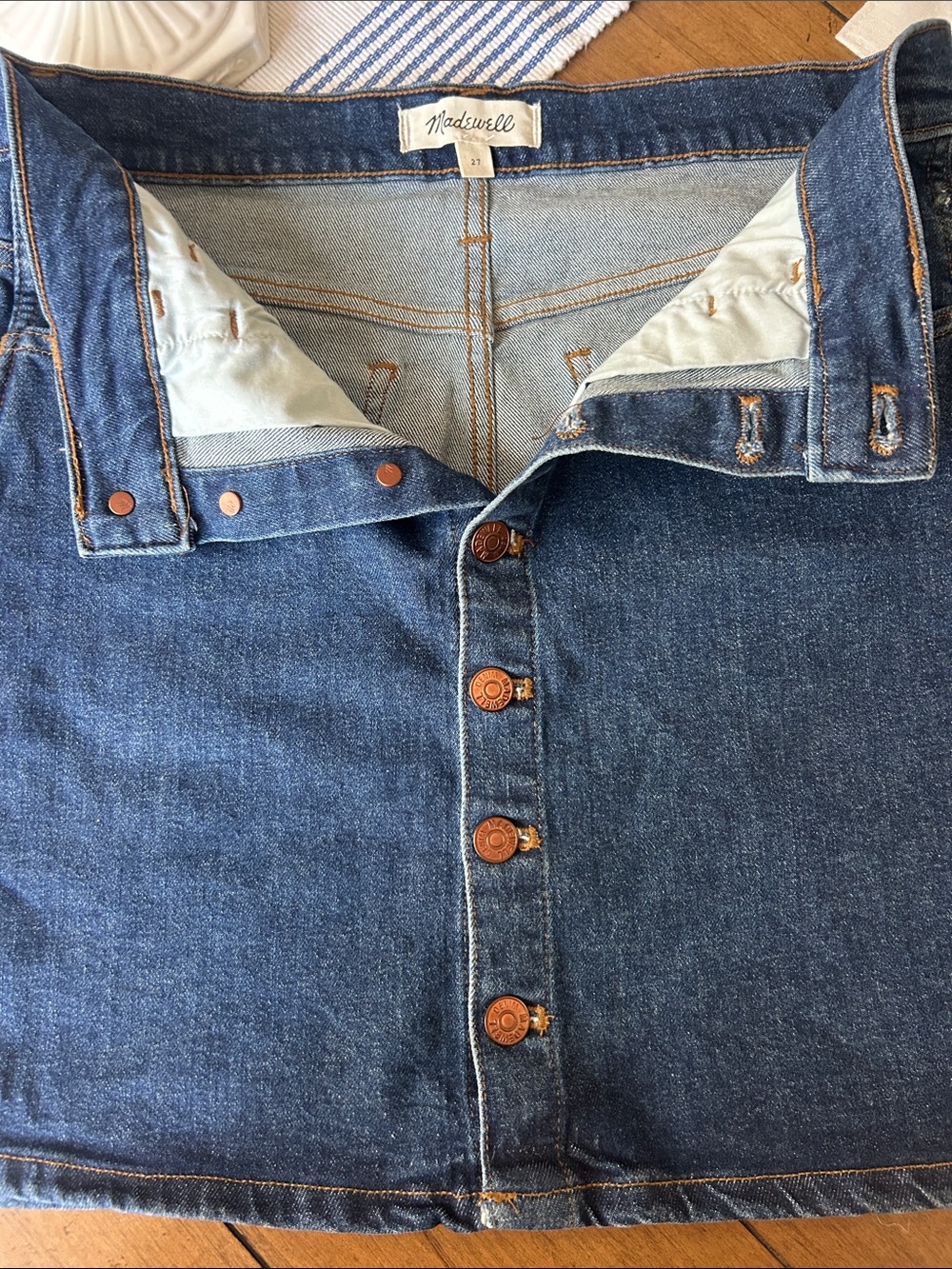 Madewell Dark Blue Denim Pencil Button-Front Skirt 27